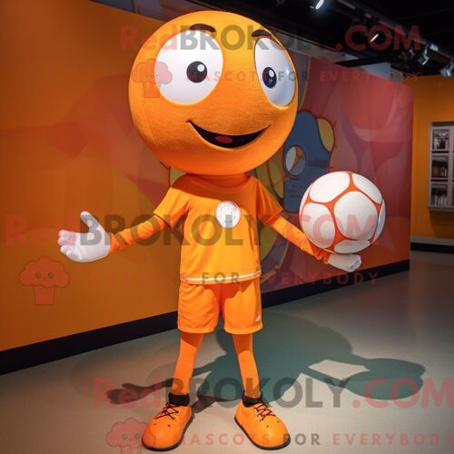 Costume Mascotte Redbrokoly De Ballon De Volley-Ball Orange Personnage Habillé Avec Un T-Shirt Et Des Colliers