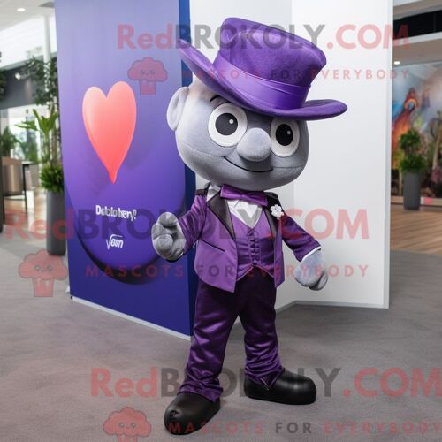 Costume De Mascotte Redbrokoly Purple Arrow Of Love Personnage Habillé Avec Un Pantalon De Costume Et Des Pochettes De Costume