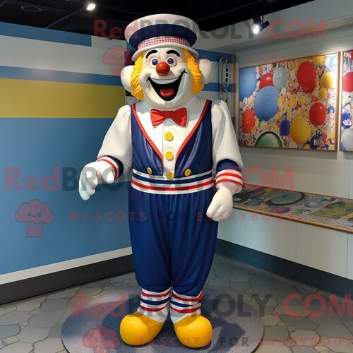 Costume De Mascotte Redbrokoly De Clown Bleu Marine Habillé D Un Short Et D Un Porte-Monnaie