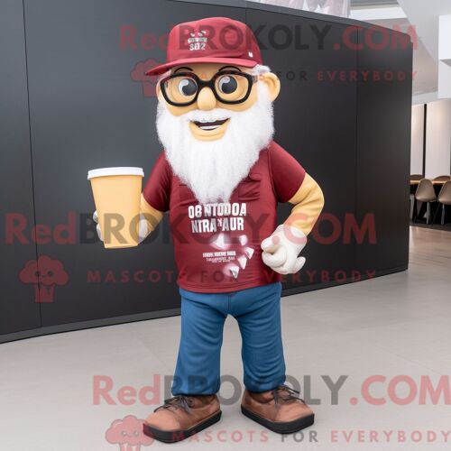 Personnage De Costume De Mascotte Redbrokoly De Pop Corn Marron Habillé Avec Un Jean Et Des Lunettes De Lecture