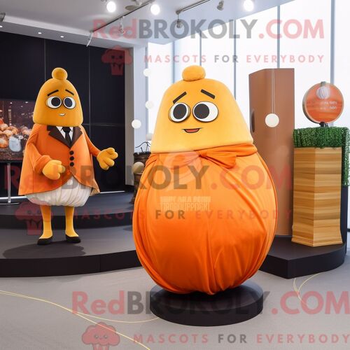 Personnage De Costume De Mascotte Redbrokoly De Pomme De Terre Orange Habillé D Une Robe De Bal Et De Porte-Documents