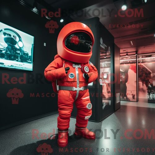 Costume De Mascotte Redbrokoly D Astronaute Rouge Habillé D Un Pull Et De Sacs À Main