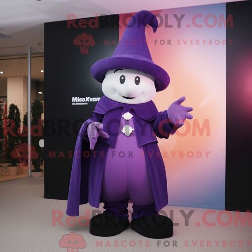 Costume Mascotte Redbrokoly De Magicien Violet Habillé D Une Jupe-Culotte Et De Mitaines