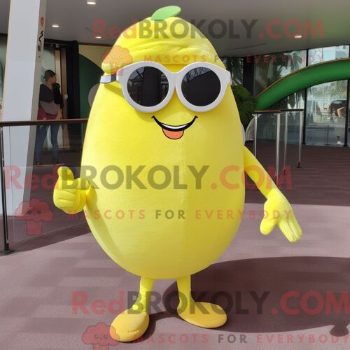 Costume De Mascotte Redbrokoly De Kiwi Jaune Citron Personnage Habillé Avec Un Legging Et Des Lunettes De Soleil