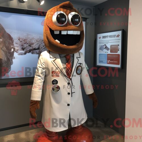 Personnage De Costume De Mascotte Redbrokoly De Rust Doctor Habillé Avec Un Rash Guard Et Des Épingles À Cravate