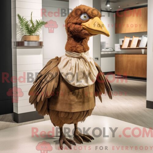 Costume Mascotte Redbrokoly D Oiseau Dodo Marron Personnage Habillé Avec Une Jupe Plissée Et Des Pochettes De Costume
