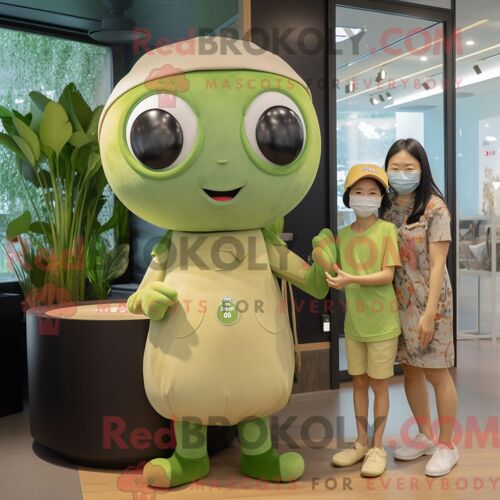 Personnage De Costume De Mascotte Redbrokoly De Soupe Miso Aux Olives Habillé Avec Une Barboteuse Et Des Montres