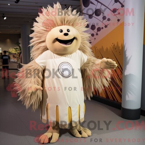Costume De Mascotte Redbrokoly De Porc-Épic Crème Personnage Habillé D Une Robe Et De Bracelets De Cheville
