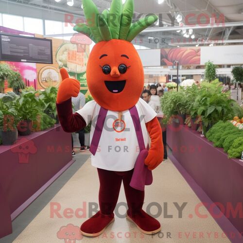 Costume Mascotte Redbrokoly De Carotte Marron Habillé D Une Chemise En Popeline Et De Bracelets