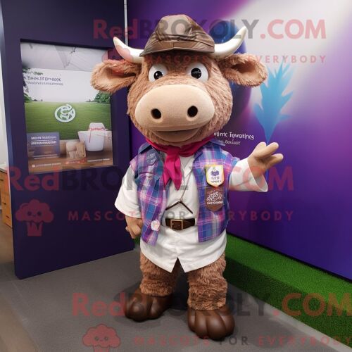 Costume De Mascotte Redbrokoly De Boeuf Wellington Violet Habillé D Une Chemise Boutonnée Et D Écharpes