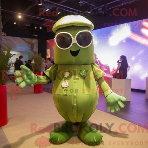 Costume Mascotte Redbrokoly De Méduse Olive Personnage Habillé Avec Un Body Et Des Lunettes De Soleil