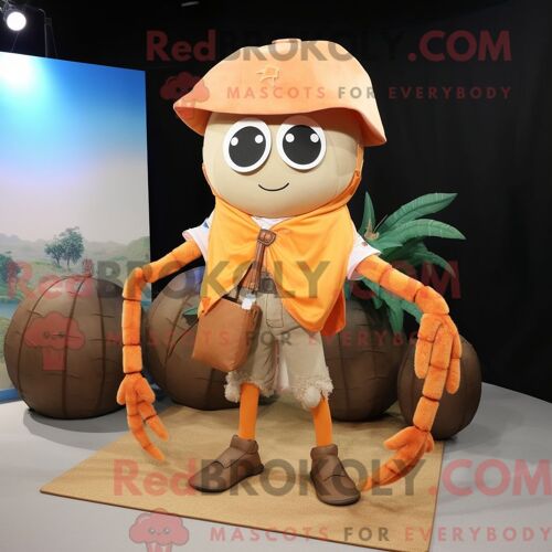 Personnage De Costume De Mascotte Redbrokoly Peach Spider Habillé Avec Un Short Cargo Et Des Châles