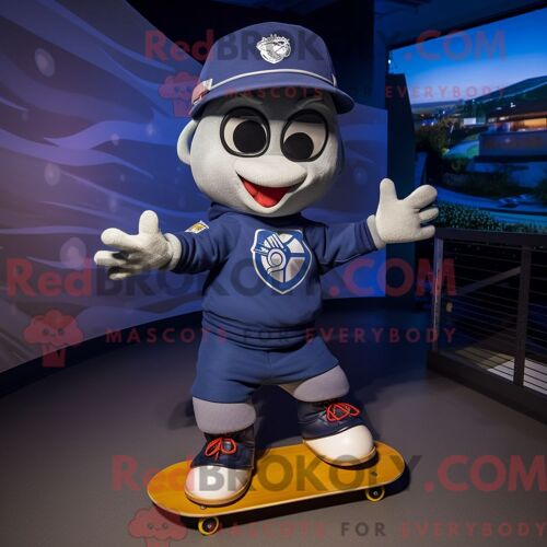 Personnage De Costume De Mascotte Redbrokoly De Skateboard Bleu Marine Habillé Avec Une Combinaison Et Des Chapeaux