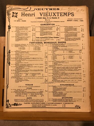 Henri Vieuxtemps Fantaisie-Caprice Opus 11 Partition Violon Piano Éd. Joubert