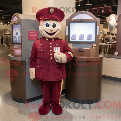 Costume De Mascotte Redbrokoly De Soldat Américain Marron Habillé D Une Robe De Soirée Et D Un Porte-Monnaie