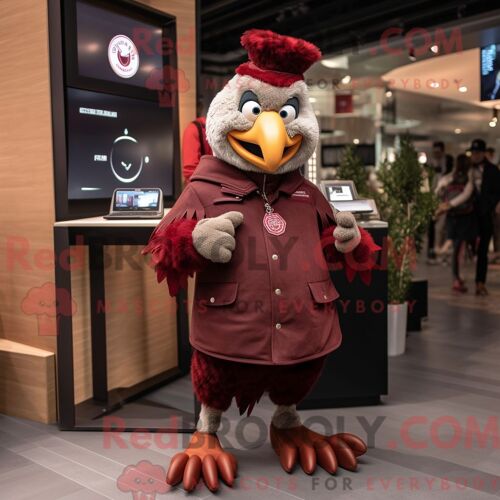 Costume De Mascotte Redbrokoly De Dinde Marron Habillé D Une Parka Et De Montres Intelligentes