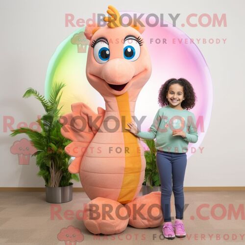 Costume Mascotte Redbrokoly D Hippocampe Pêche Personnage Habillé Avec Un Jegging Et Des Bracelets