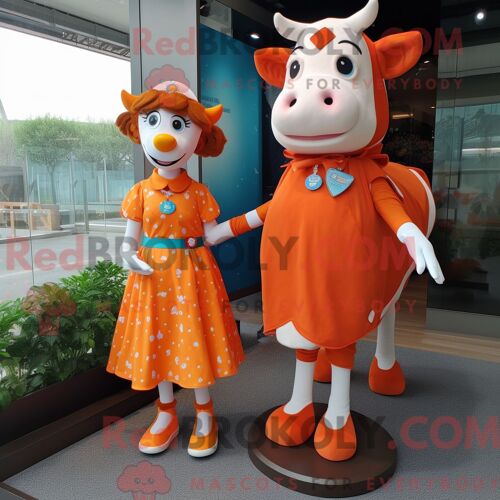 Costume De Mascotte Redbrokoly De Vache Hereford Orange Personnage Habillé D Une Mini-Robe Et De Bracelets De Cheville