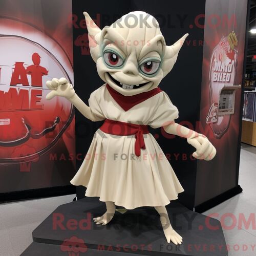 Personnage De Costume De Mascotte Redbrokoly De Vampire Beige Habillé Avec Une Mini-Jupe Et Des Écharpes