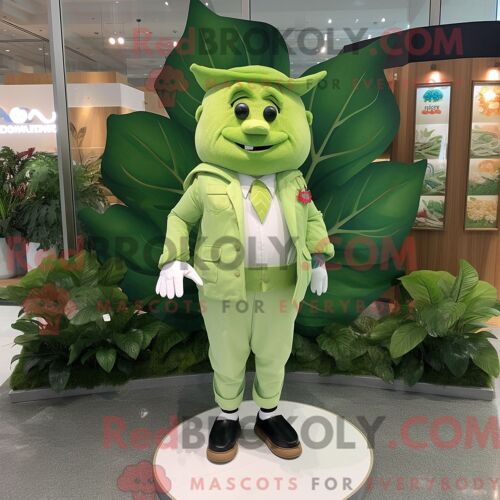 Personnage De Costume De Mascotte Redbrokoly De Feuille De Chou Olive Habillé Avec Un Bermuda Et Des Épinglettes
