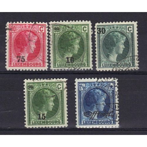 Luxembourg 1944 : Grande-Duchesse Charlotte - Lot De 5 Timbres Oblitérés Surchargés
