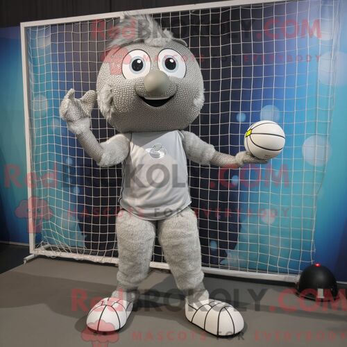 Costume De Mascotte Redbrokoly De Filet De Volley-Ball Argenté Personnage Habillé Avec Un Gilet Et Des Anneaux