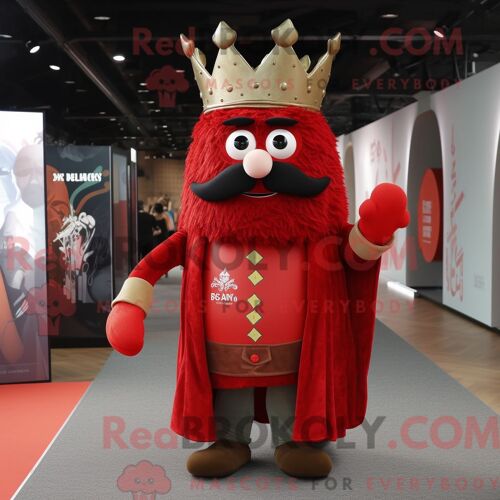 Costume Mascotte Redbrokoly Du Roi Rouge Personnage Habillé D Un Gilet Et De Pochettes De Costume