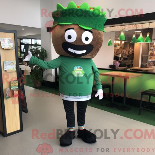 Personnage De Costume De Mascotte Redbrokoly De Trèfle À Quatre Feuilles Beige Habillé D Un Gilet Et De Sacs Fourre-Tout