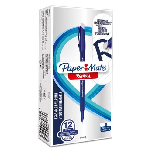 Papermate Replay Bleu Stylo À Bille Moyen 12 Pièces