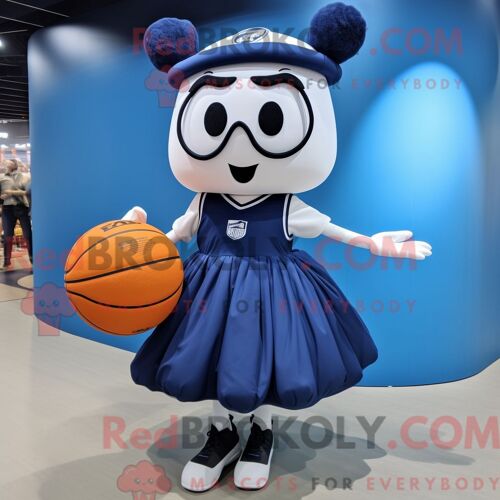 Costume De Mascotte Redbrokoly De Ballon De Basket-Ball De La Marine Personnage Habillé Avec Une Jupe Et Des Gants