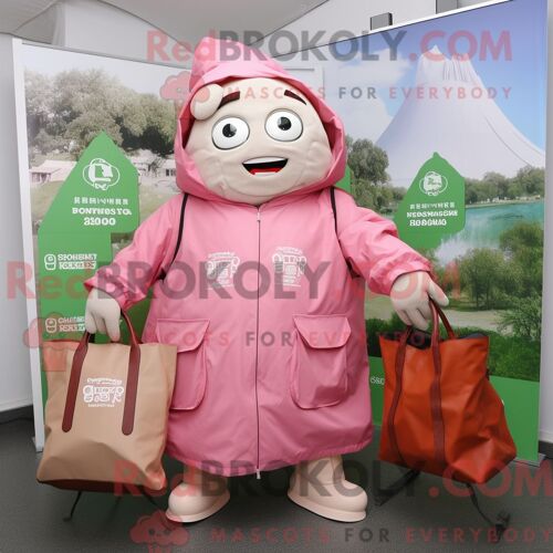 Personnage De Costume De Mascotte Redbrokoly De Corned-Beef Et De Chou Rose Habillé D Un Imperméable Et De Sacs Fourre-Tout