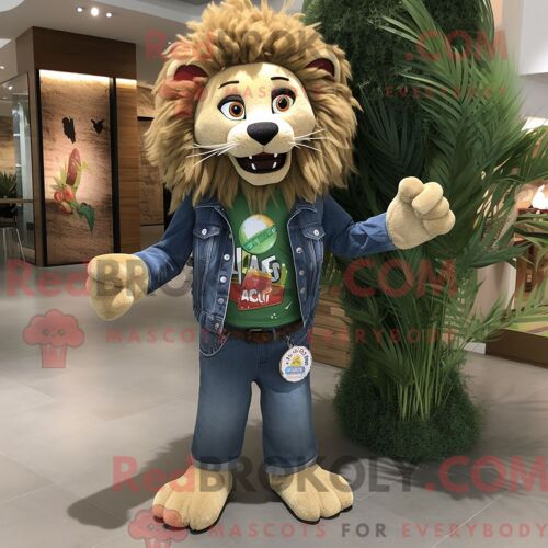 Costume De Mascotte Redbrokoly D Élan Jaune Citron Habillé D Une Veste En Cuir Et De Ceintures De Smoking