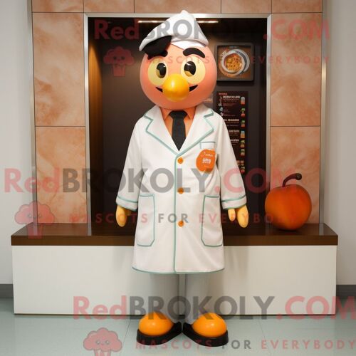Personnage De Costume De Mascotte Redbrokoly De Peach Doctor Habillé Avec Un Pantalon De Costume Et Des Épingles De Châle