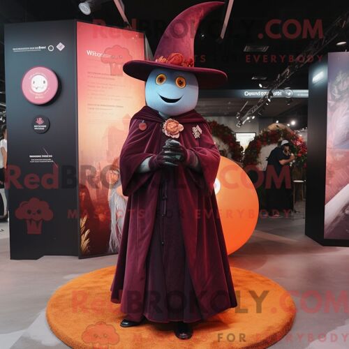 Costume De Mascotte Redbrokoly De Chapeau De Sorcière Marron Personnage Habillé D Un Blazer Et D Anneaux