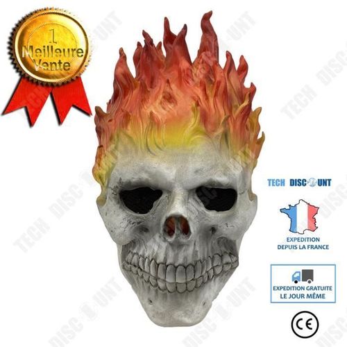 Td® Halloween Crâne Masque Ghost Rider Fantôme Visage Couvre-Chef Effrayant Flamme Crâne Latex Réaliste Look Party Party