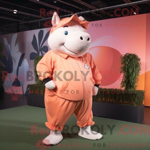 Costume De Mascotte Redbrokoly De Rhinocéros Pêche Personnage Habillé Avec Un Pantalon De Jogging Et Une Casquette