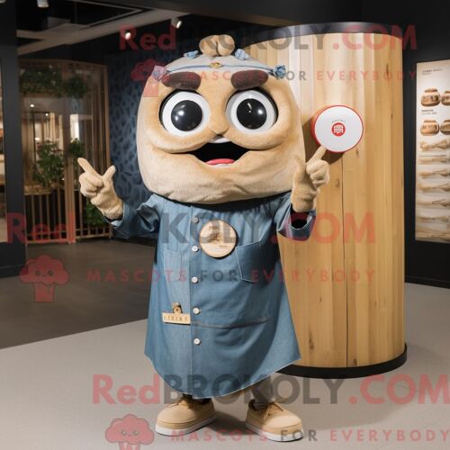 Costume De Mascotte Redbrokoly D Âne Beige Habillé D Un Short En Jean Et De Lacets De Chaussures