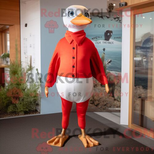 Costume De Mascotte Redbrokoly De Mouette Rouge Habillé Avec Un Jean Skinny Et Des Cravates