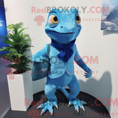 Costume De Mascotte Redbrokoly De Lézard Bleu Personnage Habillé D Une Mini-Robe Et De Pochettes De Costume