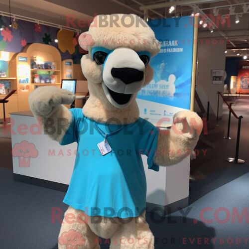 Costume Mascotte Redbrokoly D Alpaga Turquoise Habillé D Un Débardeur Et D Anneaux