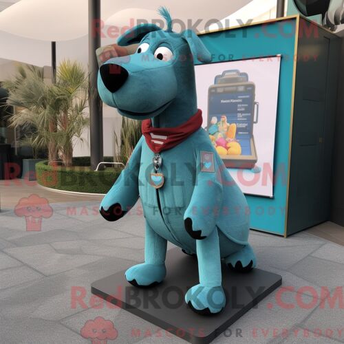 Costume Mascotte Redbrokoly De Chien Bleu Sarcelle Habillé D Un Col Roulé Et De Pochettes De Costume
