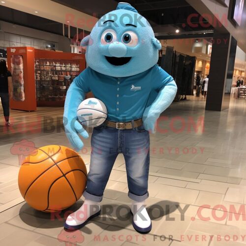 Personnage De Costume De Mascotte Redbrokoly De Ballon De Volley-Ball Turquoise Habillé Avec Un Jean Bootcut Et Des Bracelets De Cheville