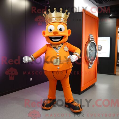 Costume De Mascotte Redbrokoly Du Roi Orange Personnage Habillé D Un Pantalon De Costume Et De Montres-Bracelets