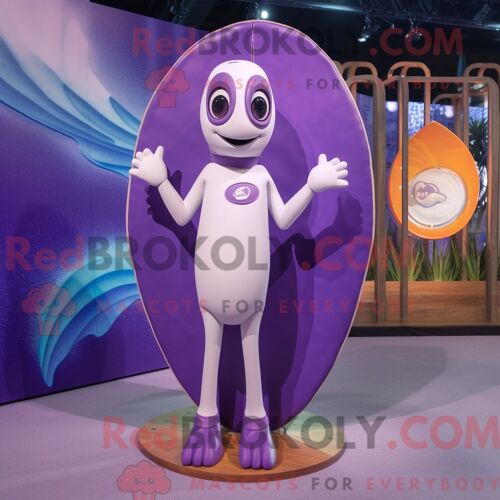 Costume De Mascotte Redbrokoly De Planche De Surf Violette Habillé D Un Maillot De Bain Une Pièce Et D Épinglettes