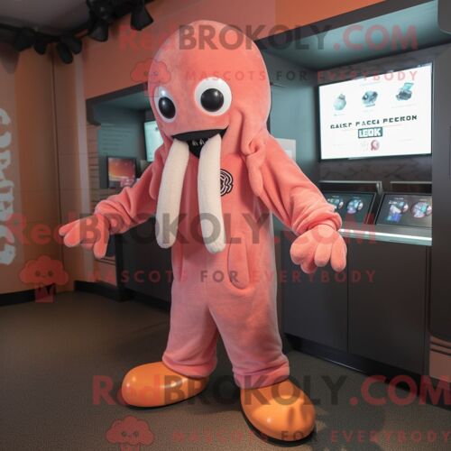 Costume De Mascotte Redbrokoly De Peach Kraken Personnage Habillé Avec Une Veste Et Des Bonnets