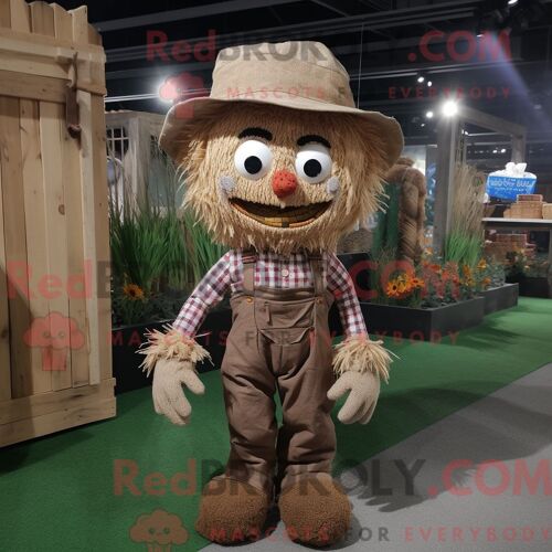 Costume De Mascotte Redbrokoly De Gazelle Vert Citron Habillé D Une Chemise En Jean Et De Sacs Messager