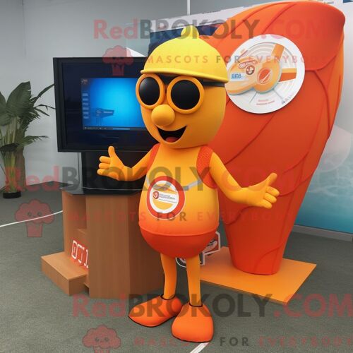 Costume Mascotte Redbrokoly De Télévision Orange Personnage Habillé D Un Maillot De Bain Et De Lunettes De Lecture