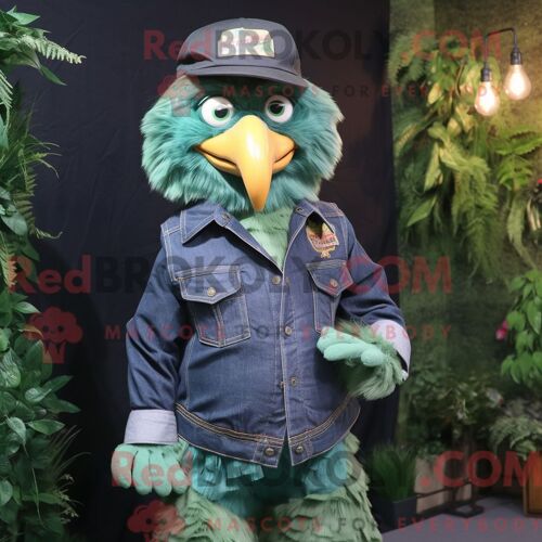 Costume De Mascotte Redbrokoly D Aigle Vert Forêt Personnage Habillé Avec Une Chemise En Jean Et Des Chapeaux
