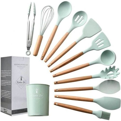 11pcs Set Ustensiles De Cuisine En Silicone Avec Boîte De Rangement Coffret
