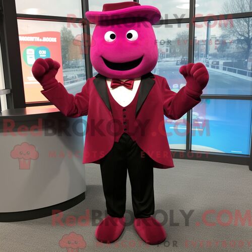 Personnage De Costume De Mascotte Redbrokoly Rose Marron Habillé Avec Une Veste De Costume Et Des Noeuds Papillons